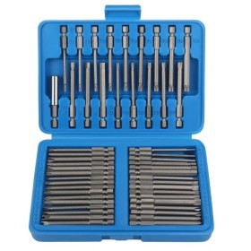 Jeu d'embouts de vissage longs pour tournevis de 75 mm + étui de 50 pièces KD11865