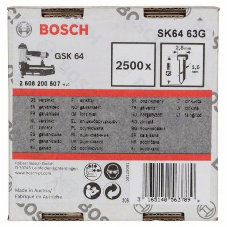 Boîte de 2500 clous à tête fraisée 1,6 x 63 x 16 mm