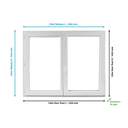 Fenêtre oscillo-battant PVC H.145xl.120cm 2 vantaux blanc