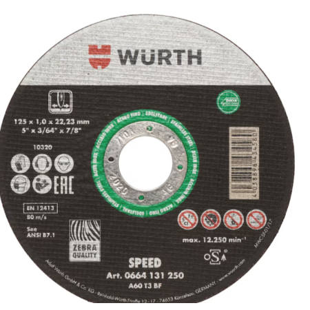 Disque à tronçonner WURTH Flash pour meuleuse sans fil - Ø125 mm -